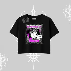 Oversize Crop Tshirt Games Schoolgirl Anime Baskılı