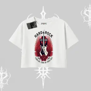 Oversize Crop Tshirt Hard Rock Winged Guitar Rebellion
