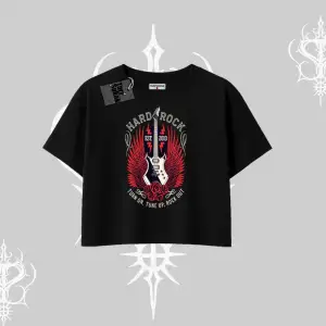 Oversize Crop Tshirt Hard Rock Winged Guitar Rebellion