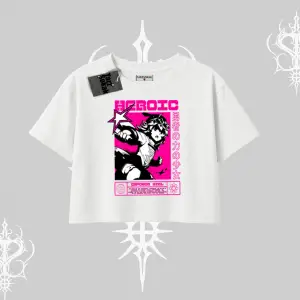 Oversize Crop Tshirt Heroic Anime Girl Japon Stil Grafik Baskılı