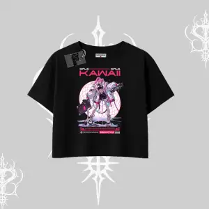 Oversize Crop Tshirt Kawaii Cyberpunk Kız Japon Stil Baskı
