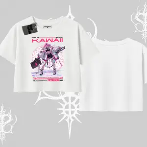 Oversize Crop Tshirt Kawaii Cyberpunk Kız Japon Stil Baskı