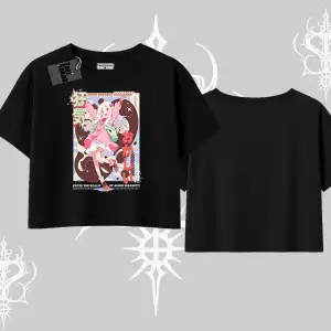 Oversize Crop Tshirt Madness Unleashed Anime Girl Baskılı