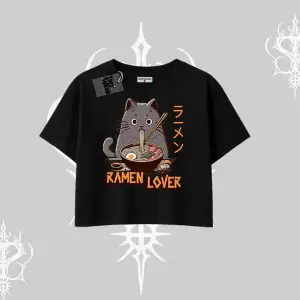 Oversize Crop Tshirt Ramen Lover Kedi Anime Baskılı