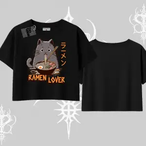 Oversize Crop Tshirt Ramen Lover Kedi Anime Baskılı