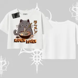 Oversize Crop Tshirt Ramen Lover Kedi Anime Baskılı