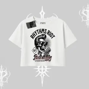 Oversize Crop Tshirt Rhythms Riot Vintage Rockabilly Skull Street Aesthetic
