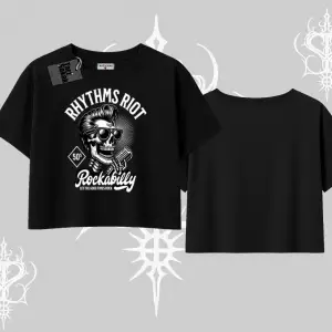 Oversize Crop Tshirt Rhythms Riot Vintage Rockabilly Skull Street Aesthetic