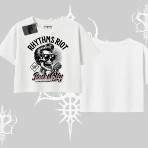 Oversize Crop Tshirt Rhythms Riot Vintage Rockabilly Skull Street Aesthetic