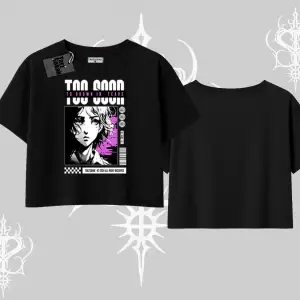 Oversize Crop Tshirt Too Good Anime Girl Grafik Baskılı