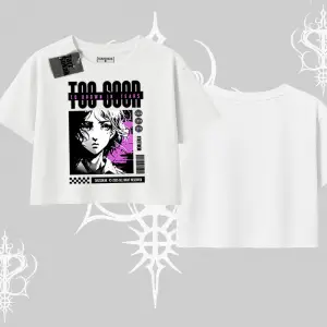 Oversize Crop Tshirt Too Good Anime Girl Grafik Baskılı