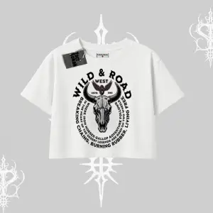 Oversize Crop Tshirt Wild & Road Western Skull Biker Street Culture