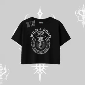 Oversize Crop Tshirt Wild & Road Western Skull Biker Street Culture