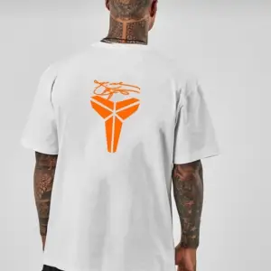 Oversize Erkek Beyaz Turuncu Imzalı Tişört