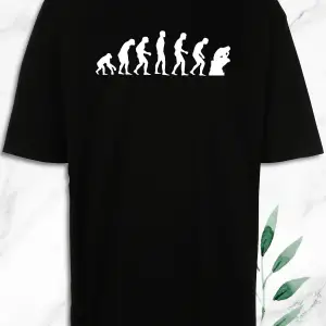 Oversize Evolution Evrim Baskılı Siyah Tişört