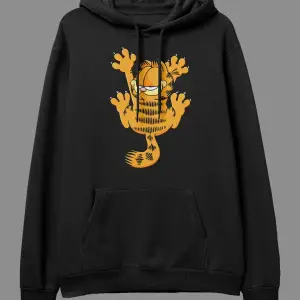 Oversize Garfield Tasarım Baskılı Kapüşonlu Sweatshirt Hoodie Beyaz