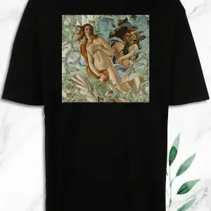 Oversize Mitoloji Güzellik Tanrıçası Venüs Baskılı Siyah Tişört