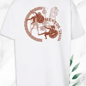 Oversize Mitoloji Truva Prensi Hektor Baskılı Beyaz Tişört