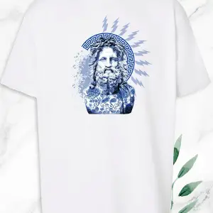 Oversize Mitoloji Zeus Heykel Baskılı Beyaz T-Shirt
