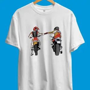 Oversize Motor Ve Motorcu Dostluk Temalı Baskılı Unisex Tişört