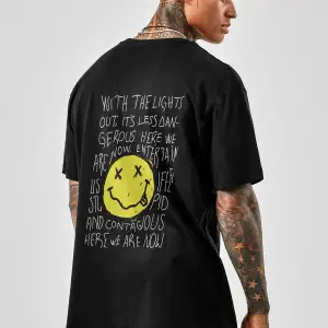 Oversize Nirvana Type Baskılı Siyah Tshirt NRAGE206