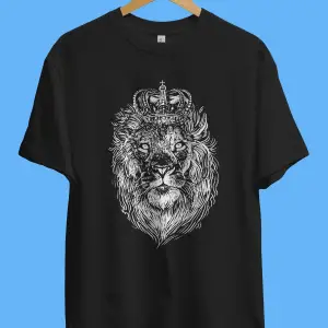 Oversize Ormanlar Kralı Aslan Taç Temalı Tasarım Baskılı Unisex Tişört