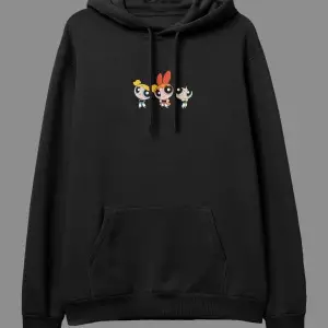 Oversize Powerpuff Girls Tasarım Baskılı Kapüşonlu Sweatshirt Hoodie Beyaz