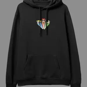 Oversize Powerpuff Girls Tasarım Baskılı Kapüşonlu Sweatshirt Hoodie Siyah