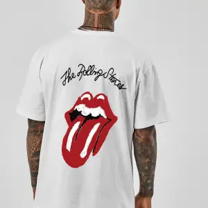Oversize Rolling Stones Baskılı Beyaz Tshirt NRAGE210