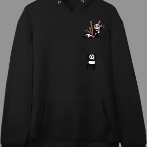 Oversize Sevimli Panda Cep Tasarımlı Baskılı Kapüşonlu Sweatshirt Hoodie Beyaz