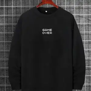 Oversıze Sıyah Ateş Su Baskılı 0 Yaka Kapşonsuz Pamuklu Sweatshirt Siyah