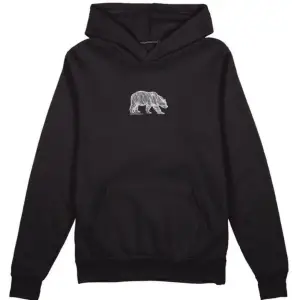 Oversıze Sıyah Ayı Baskılı Kapşonlu Kanguru Cepli Pamuklu Sweatshirt Siyah