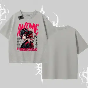 Oversize Tshirt Anime Girlfriend Kırmızı