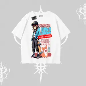 Oversize Tshirt Anime Hiker Girl Balance Is Everything Baskılı