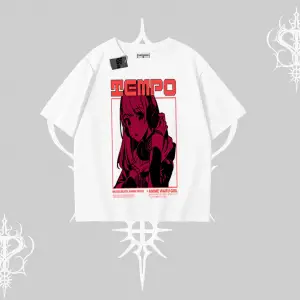 Oversize Tshirt Anime Waifu Kırmızı Grafik Desenli