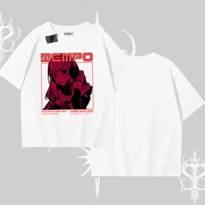 Oversize Tshirt Anime Waifu Kırmızı Grafik Desenli