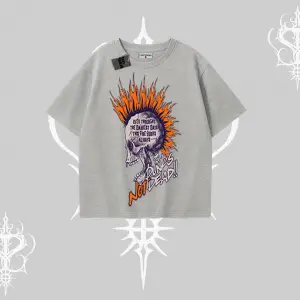 Oversize Tshirt Burning Skull Rebel Street Anthem