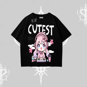 Oversize Tshirt Cute Anime Gamer Girl Baskılı