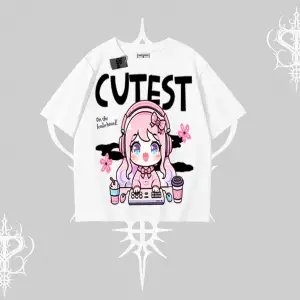 Oversize Tshirt Cute Anime Gamer Girl Baskılı