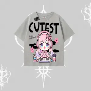 Oversize Tshirt Cute Anime Gamer Girl Baskılı