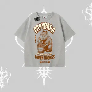 Oversize Tshirt Cute Capybara Enjoying Ramen Noodles Artwork