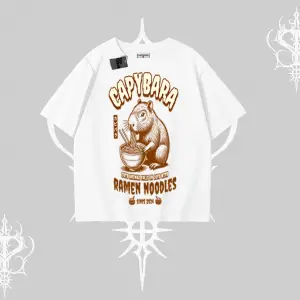 Oversize Tshirt Cute Capybara Enjoying Ramen Noodles Artwork
