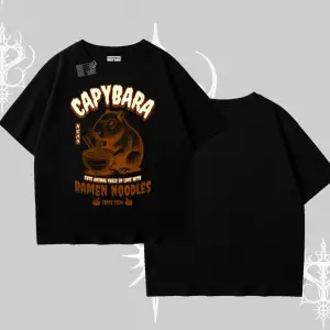 Oversize Tshirt Cute Capybara Enjoying Ramen Noodles Artwork
