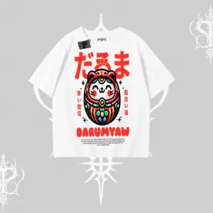 Oversize Tshirt Daruma Kedi Anime Baskılı