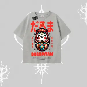 Oversize Tshirt Daruma Kedi Anime Baskılı