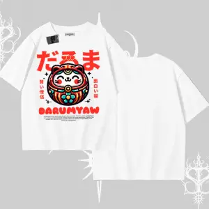 Oversize Tshirt Daruma Kedi Anime Baskılı