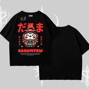 Oversize Tshirt Daruma Kedi Anime Baskılı
