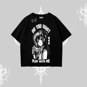 Oversize Tshirt Do You Want Play With Me Anime Kız Baskılı
