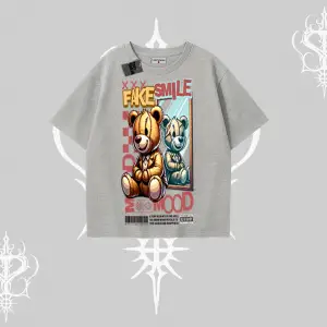Oversize Tshirt Fake Smile Mood Ayıcık Grafik Baskılı