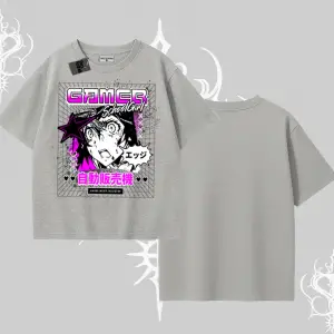 Oversize Tshirt Games Schoolgirl Anime Baskılı